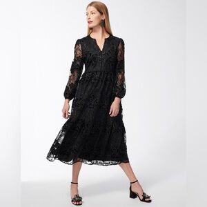 Chico’s Black “Floral Burnout Lace Midi Dress” Size US 18 NWT
